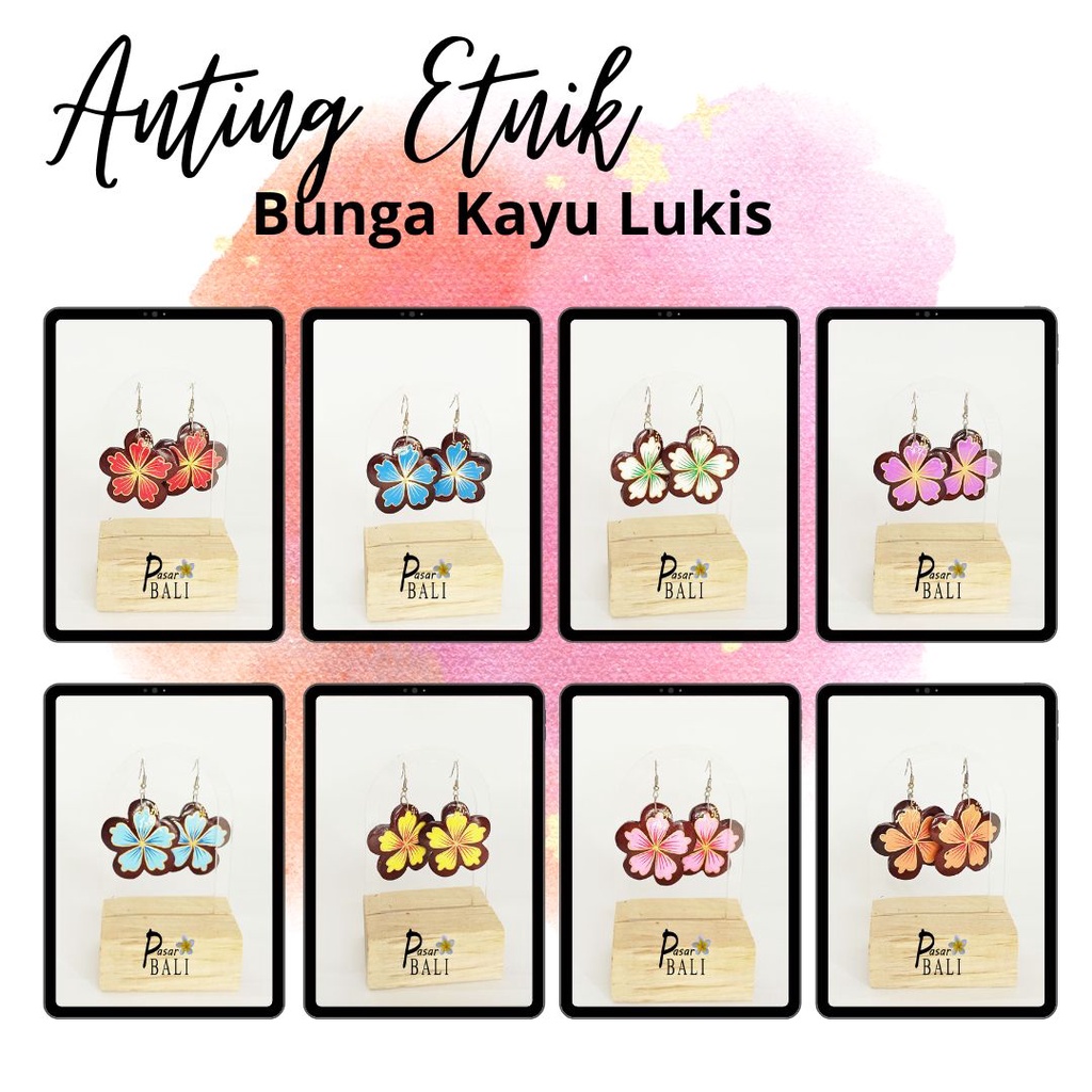 Anting Kayu Bunga Lukis