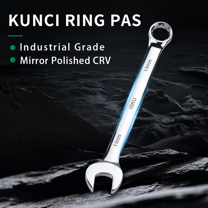ISKU Kunci Ring Pas Set 11pcs 8-24mm Bahan Crv Kombinasi Wrench set 8-24mm 11 Pcs Kunci Pas
