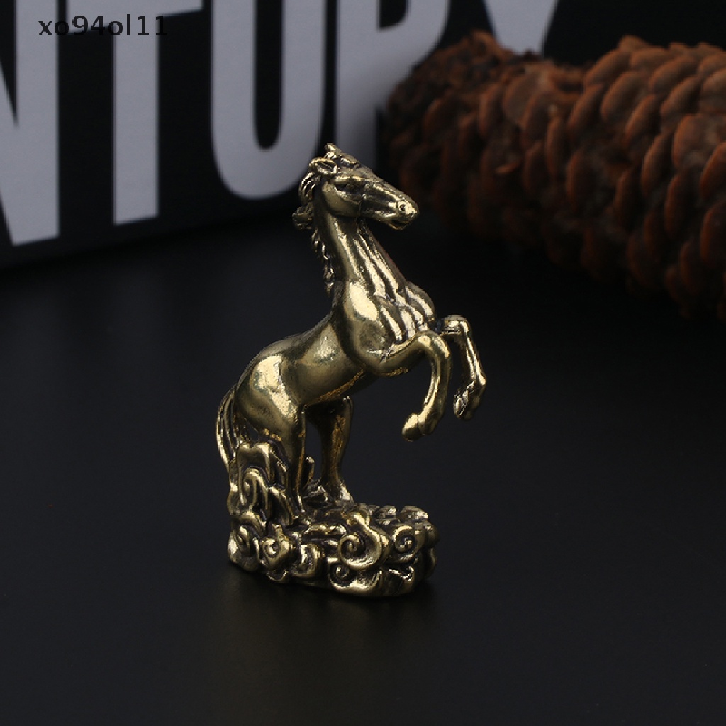 Xo Vintage Tembaga Zodiak Kuda Patung Kecil Feng Shui Ornamen Kuningan Beruntung Hewan Miniatur Patung Dekorasi Desktop Kerajinan OL