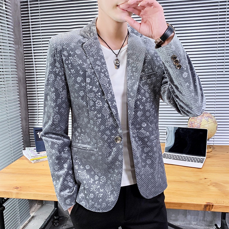 Blazer Pria Pria Korea Slim-Fit Jas 2021   Trendy Leisure Suit Dress  abu-abu