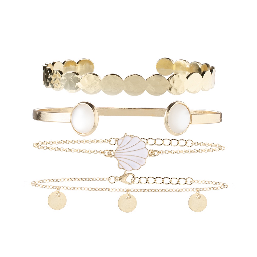 Gelang Empat Potong Shell Putih Sederhana Gelang Motif Bulat Bohemian