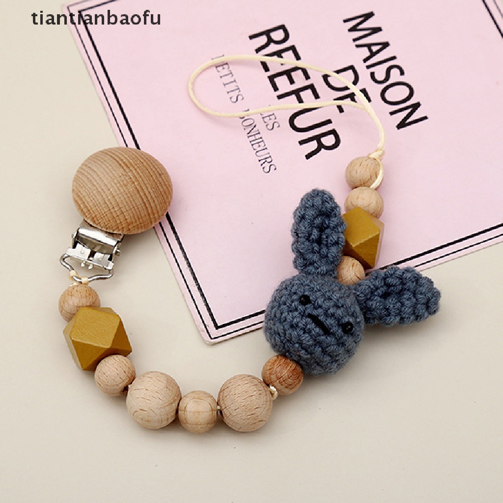 [tiantianbaofu] 1pc Crochet Bunny Dot Bayi Klip Rantai BPA Free Manik-Manik Butik