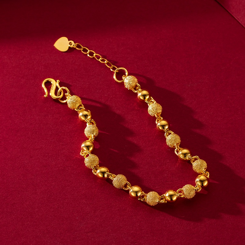 Goldkingdom Perhiasan Fashion 24 K Bangkok Aksesoris Ready Stock Budha Manik-Manik Gelang Tembaga Murni Berlapis Emas Padat Ringan Pasir Beads Gelang Wanita
