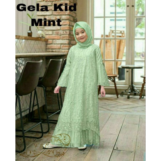Seragam Pesta Anak Terbaru 2023 Dress Gamis Anak Model Kekinian Warna Sage Green Hijau Sage Busana Muslim Anak Usia 3 4 5 6 7 8 9 10 11 12 13 Tahun Baju Gamis Remaja Tanggung