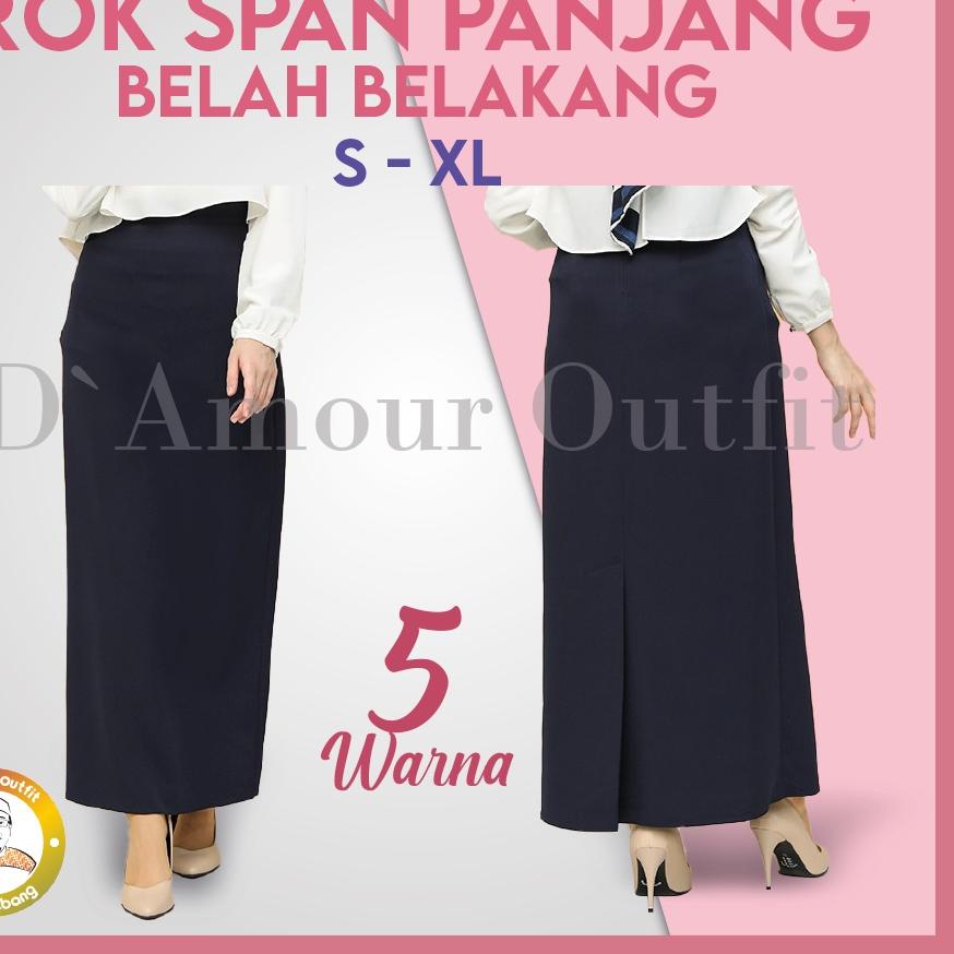 Rok Span Panjang BELAH BELAKANG Ukuran S M L XL Bahan Gabardine Premium Hitam Navy Abu Mocca Coklat 