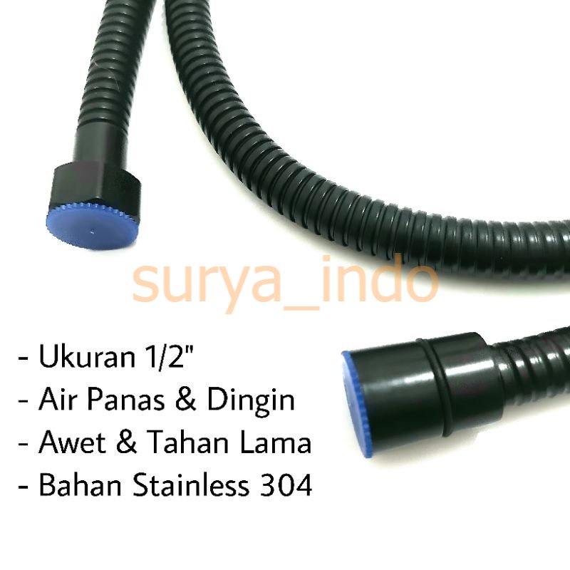 SELANG SHOWER 150 CM STAINLESS 304 HITAM PANAS DINGIN 1.5 METER HOSE