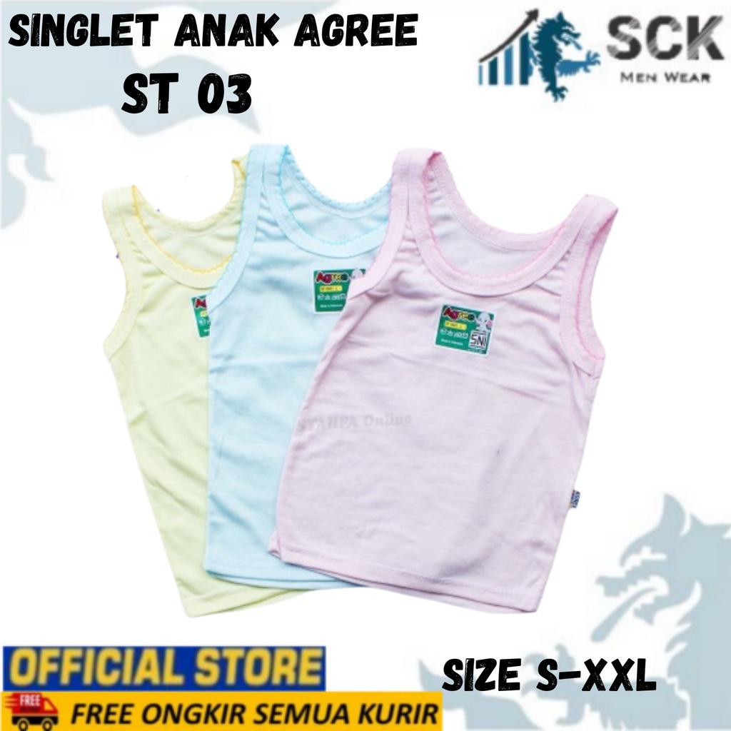 [ISI 3] Singlet Anak AGREE WARNA WARNI ST 03 / Singlet AGREE Kids / Kaos Dalam Anak - sckmenwear GROSIR