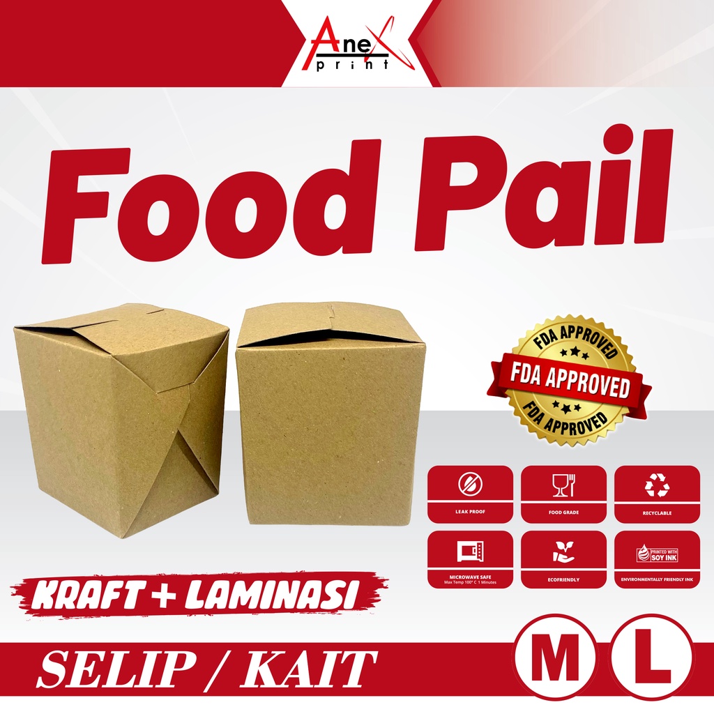 FOOD PAIL UKURAN M DAN UKURAN L | PAPER RICE BOX | KRAFT PAPER FOOD GRADE | LUNCH BOX