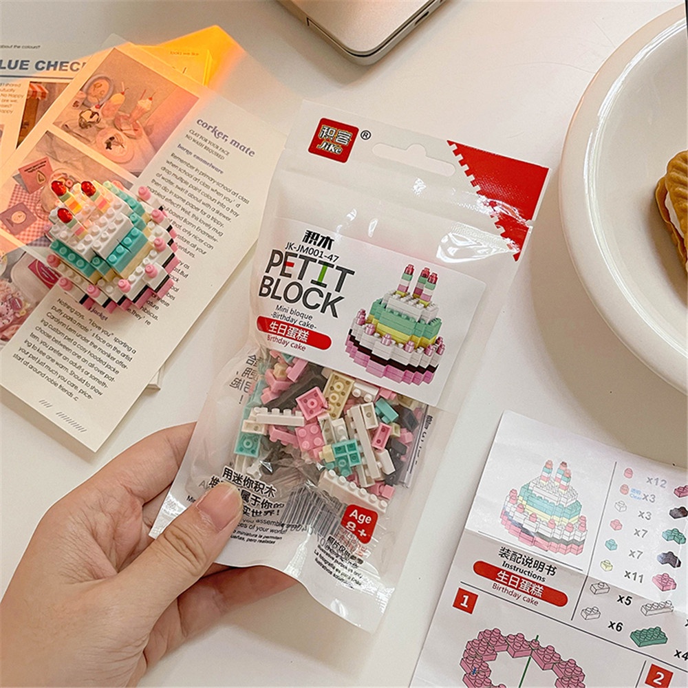 Diy Puzzle Perakitan Blok Bangunan Kue Kecil Hadiah Ulang Tahun Gadis Yang Indah Oline Merah Hiasan Foto