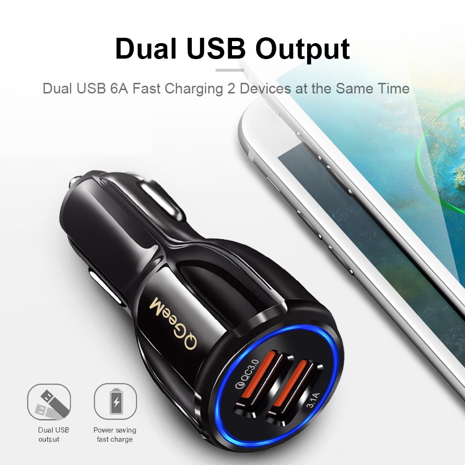 Charger Mobil 2 Port Qc 3.0 3.1A / Adaptor Mobil / Car Charger / Colokan Mobil / Fast Charging