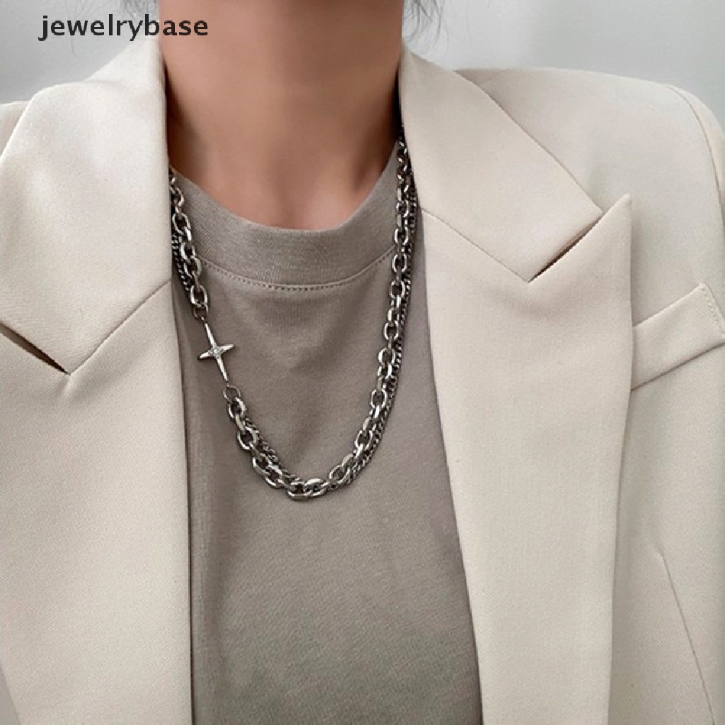 [jewelrybase] Fashion Punk Hip Hop Kuba Tebal Rantai Kalung Double Layer Splicing Chain Necklaces Charm Tren Vintage Liontin Kalung Perhiasan Butik