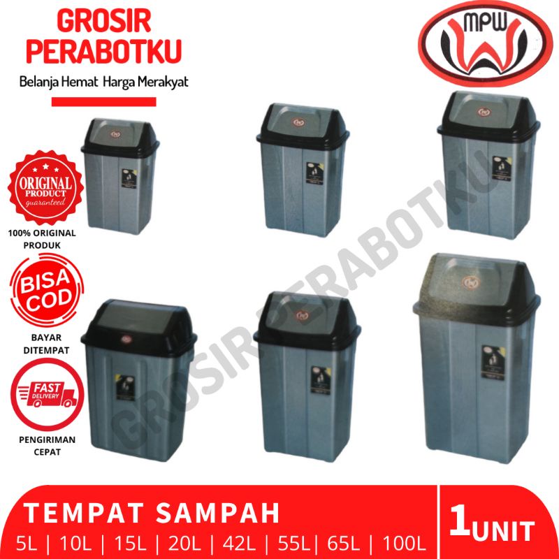 Tempat Sampah Silver Abu Tutup Goyang MPW 5L 10L 15L 20L 42L 55L 65L 100L Tong Sampah Indoor Outdoor Keranjang Sampah Dustbin