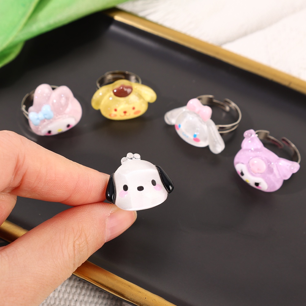 Cincin Pasangan Pernikahan Wanita Cincin Pesta Fashion Perhiasan Dapat Disesuaikan Terbuka Wanita Sanrio Kartun Resin Jari Cincin Hadiah Yang Indah Elegan