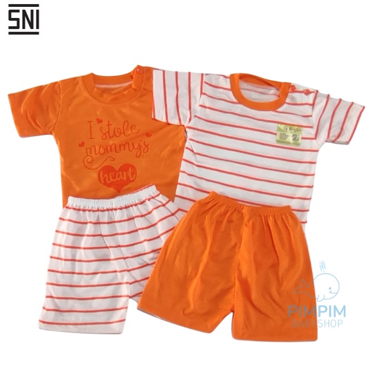 Setelan Baju Anak 2in1 Lengan PENDEK Size 1-2 Tahun Baju Anak Cewek Cowok Isi 2 Set Murah