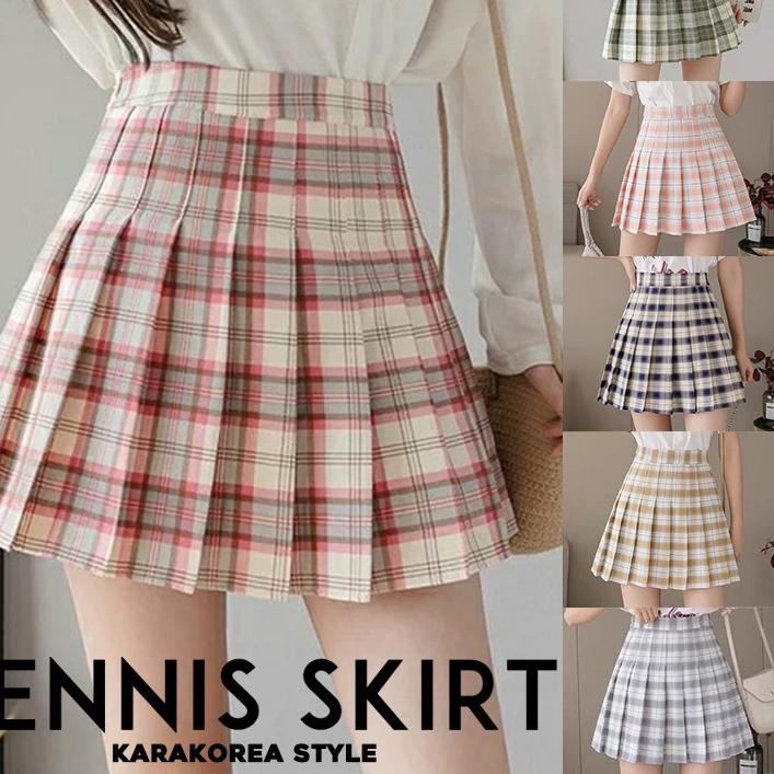 ✳ KARAKOREA 8606 Tennis Skirt/Mini Skirt/Rok Pendek/Rok tenis/Rok kotak/Plaid/Rok Lipit Lisa/Rok Kor