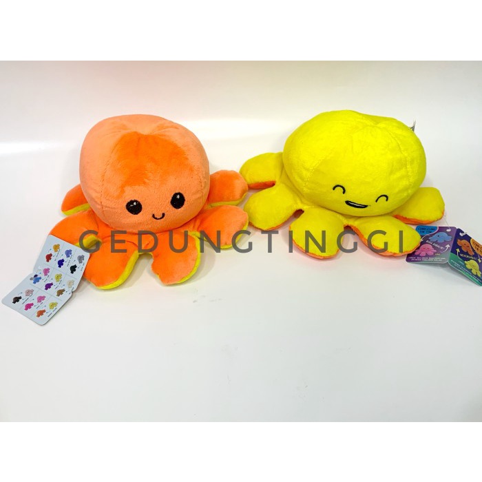 ✨ BISA COD ✨ boneka gurita tik tok bolak balik warna 30cm boneka cumi cumi flip - Orange-Kuning, Tin