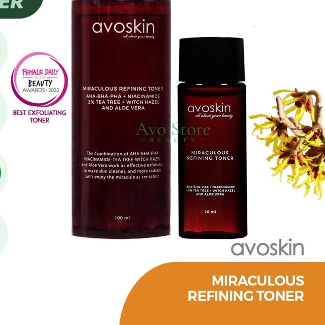 ❋ Avoskin Miraculous REFINING TONER 100ml/20ml [AHA BHA PHA NIACINAMIDE] / Eksfoliasi / Exfoliating 