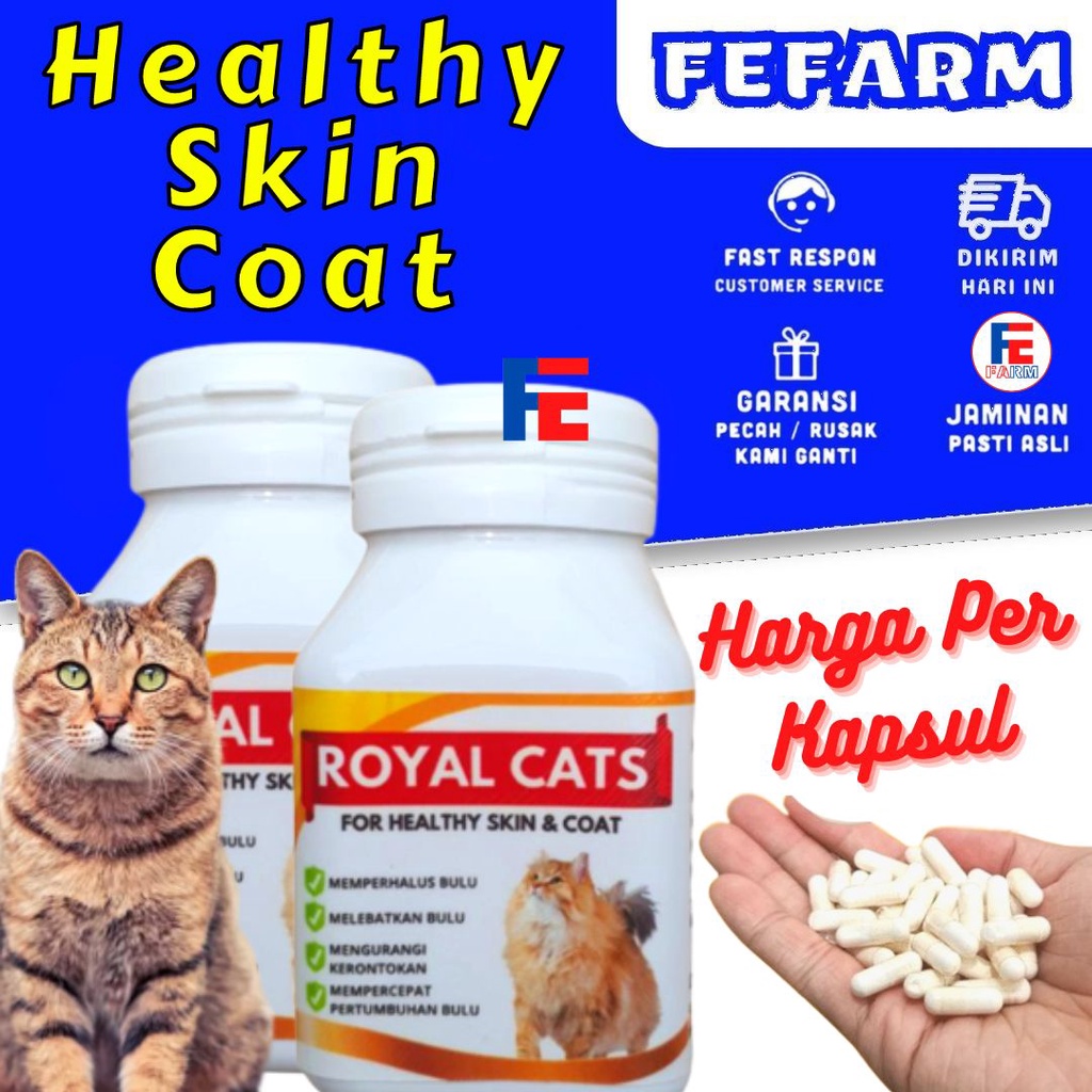 Vitamin Bulu Kucing Royal Cats Bulu Lebat Halus Anti Rontok Anti Jamur Per Kapsul FEFARM