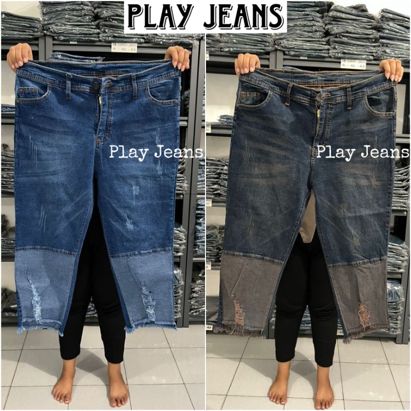 Celana Jeans CLARA 7/9 sobek jumbo pinggang resleting