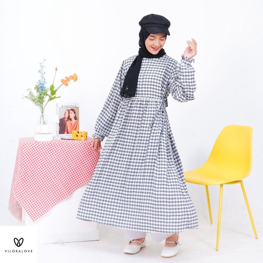 Viloralove - Viola Midi Dress (Dress Kotak Kotak)