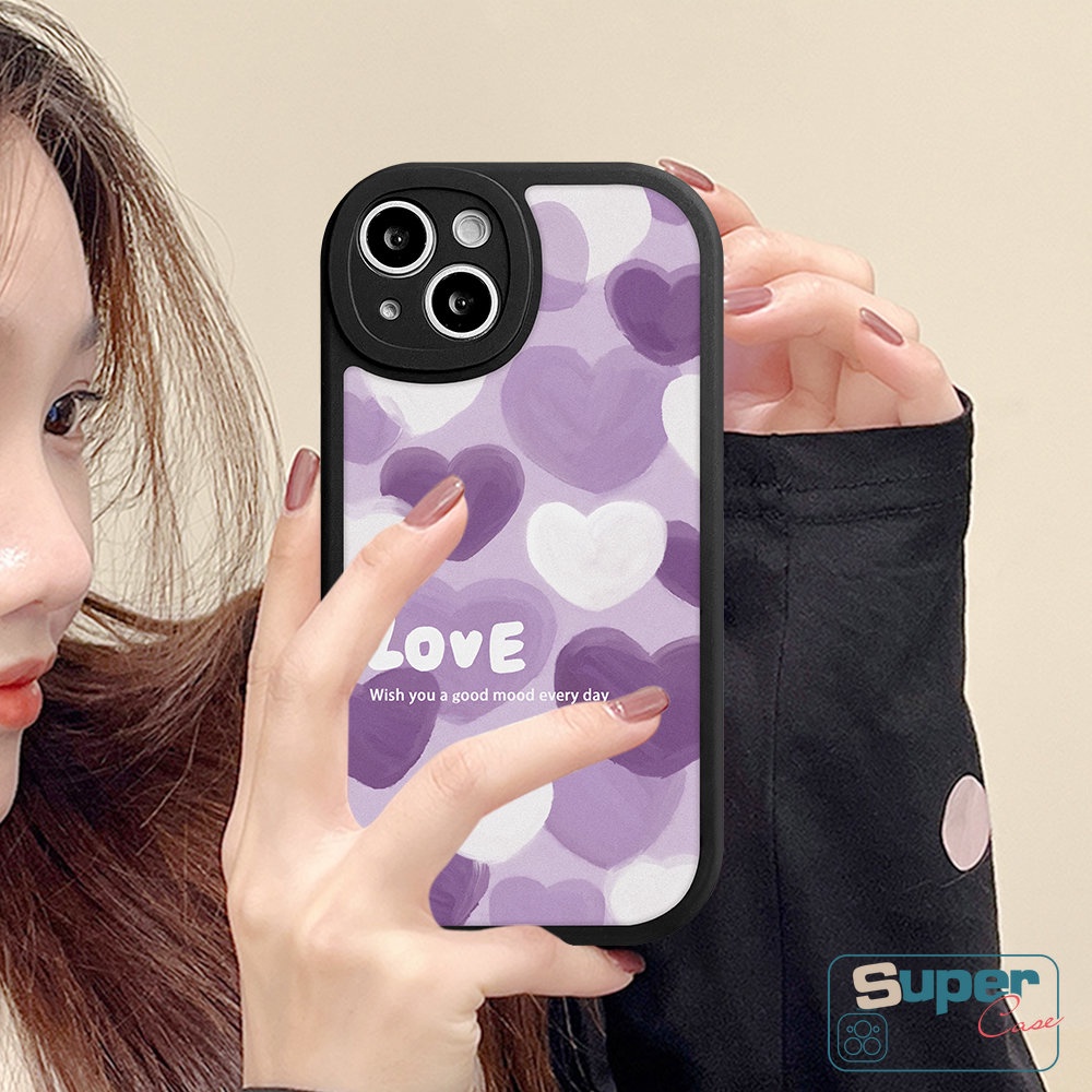 Casing Realme C53 C31 C55 C35 C21Y C15 C30 GT C17 C2 C12 C11 C25Y C25s C21 5i 7i 56i 6 8i 9i 5 8 10 Pro+C20A C3 C20 C17 Ungu Love Hati Ins Lukisan Minyak Lembut Sarung TPU Silicon