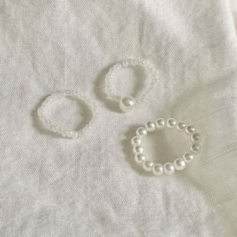 Ring Set Cincin Manik Manik Vintage Cincin Korea Cincin Mutiara