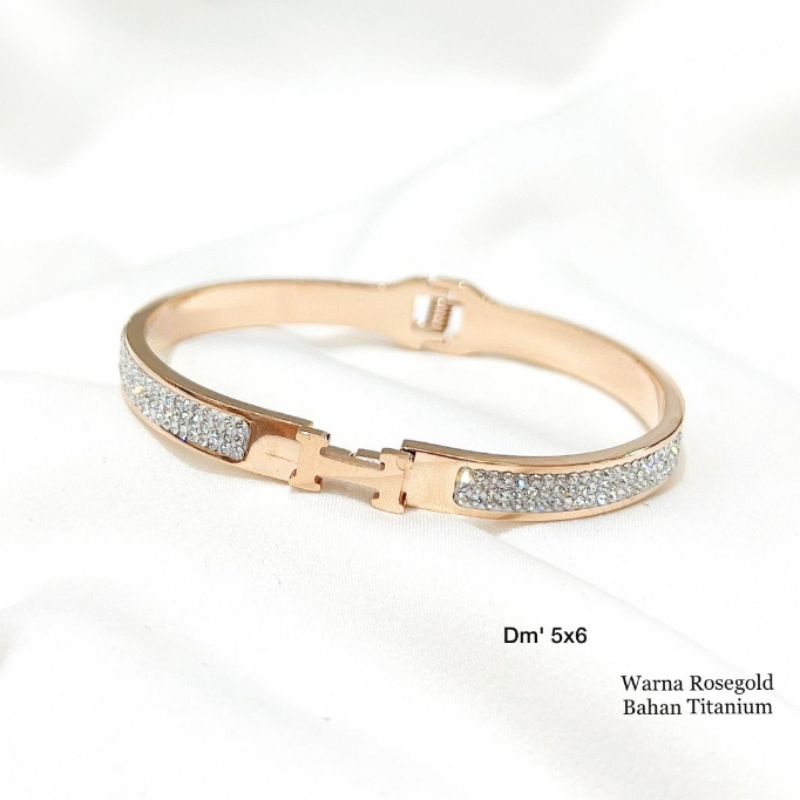 Gelang Titanium Asli RoseGold kilau mirip emas asli Premium Quality Anti Karat Anti Alergi Bracelet Branded Band Stainless Steel Ori G0025