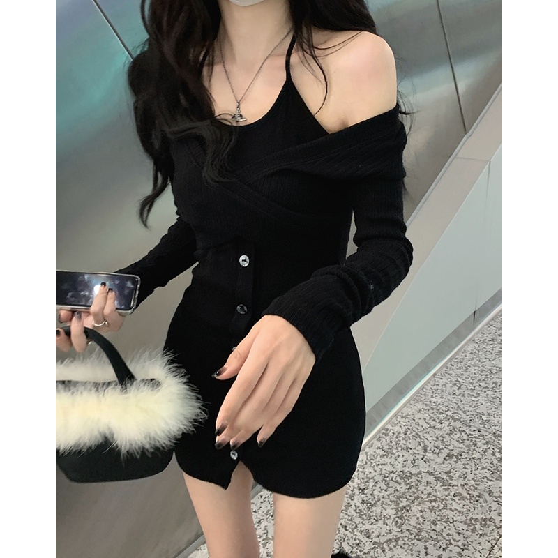 Red Kumikumi Palsu Gaun Dua Potong Babes Seksi Tanpa Tali Tas Pinggang Hip Rok Musim Semi Menggantung Leher A-line Rok Pakaian Wanita