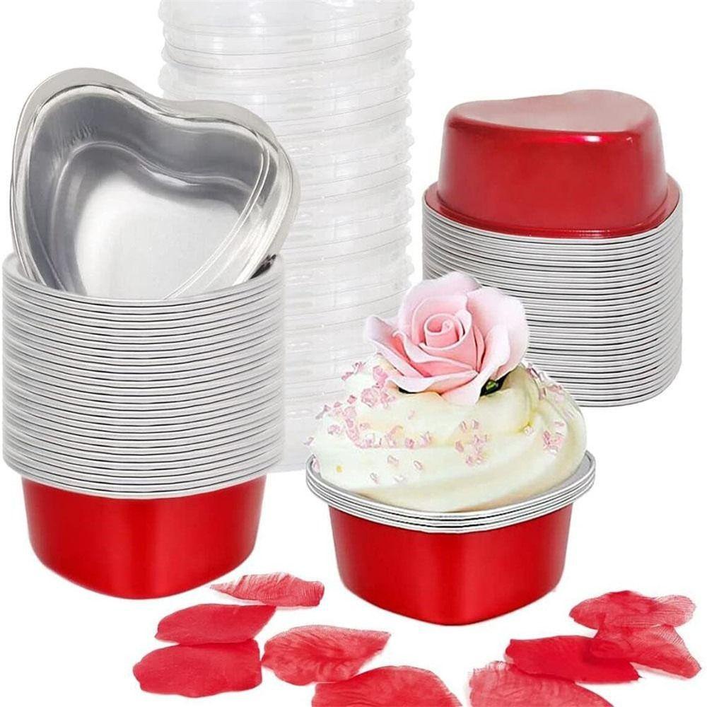 Solighter 10PCS Aluminium Foil Tin Cup Baru Alat Kue Tray Cup Tinfoil Dengan Tutup Tinfoil Kotak Mini Wadah Makanan Ringan Muffin Cupcake Cup