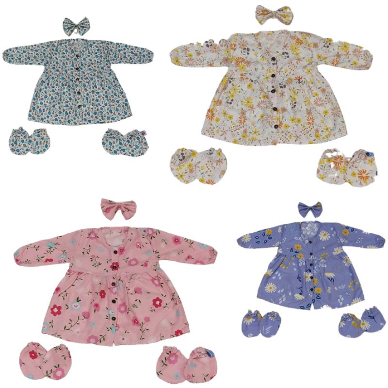 Dress Aqiqah Umur 0-6 bulan Bahan Katun Premium dilengkapi kaos tangan kaki bayi bandan Baby Newborn Baju Lebaran Gamis Tunik