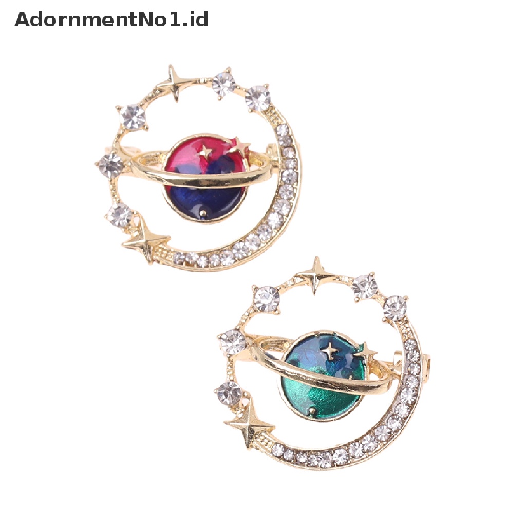 [AdornmentNo1] Lucu Bumi Bulan Bintang Bros Planet Biru Anti Liar Pin Jas Syal Bros Enamel Korsase Pin Perhiasan Hadiah [ID]