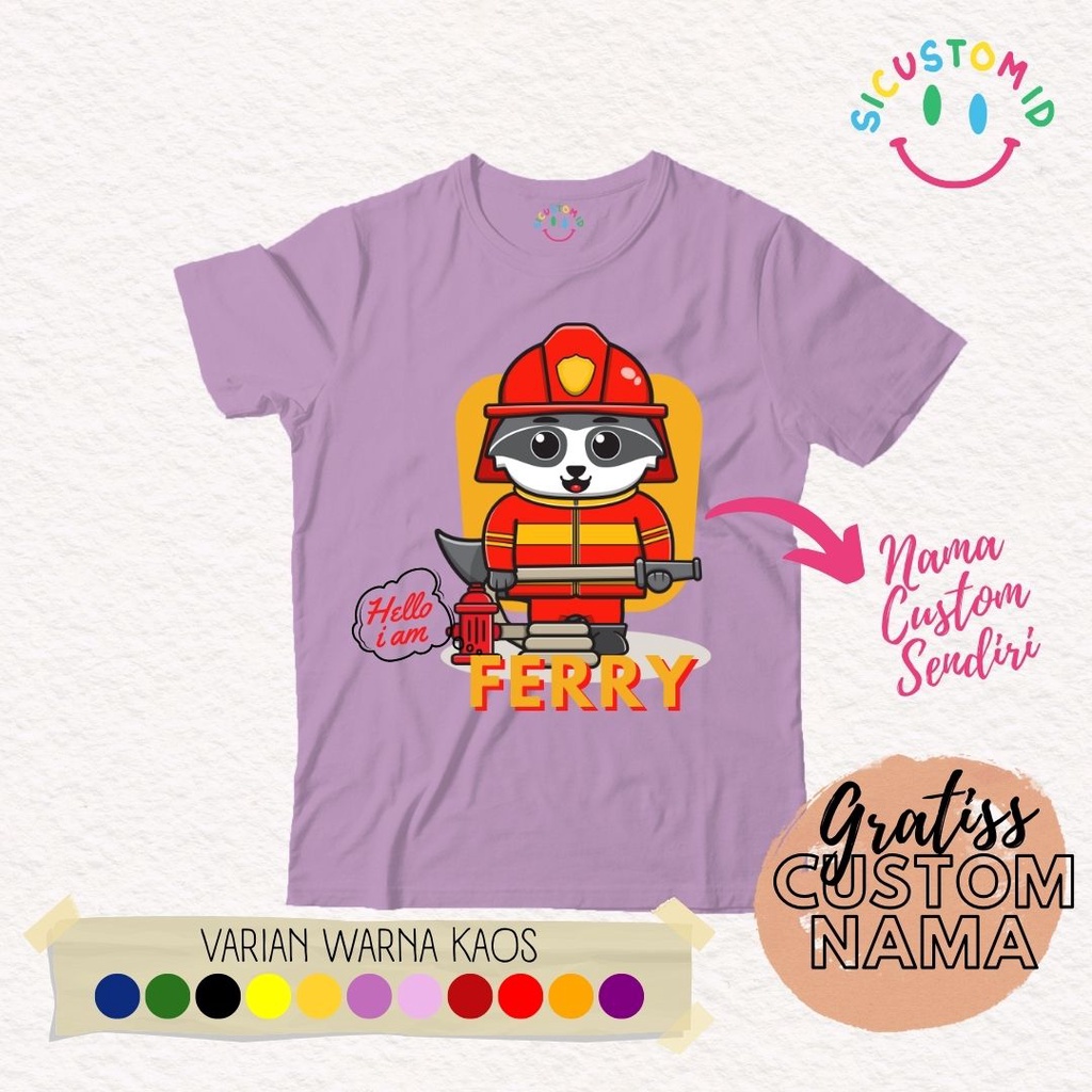 TERLARIS BAJU KAOS ANAK TANGAN PENDEK GRATIS CUSTOM NAMA/TULISAN KARTUN PROFESI/PEKERJAAN