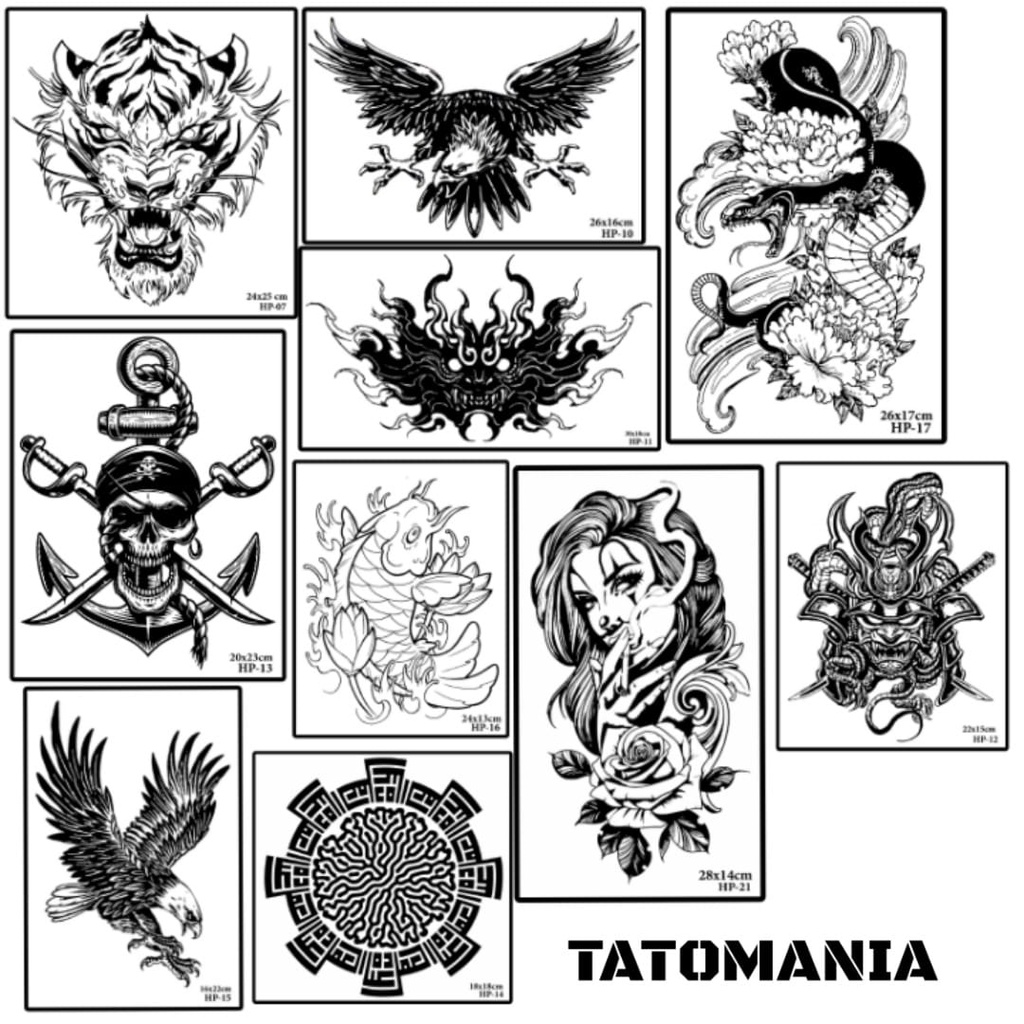 HM-Stiker tato temporer semi permanen Motif Punggung Paha Dada