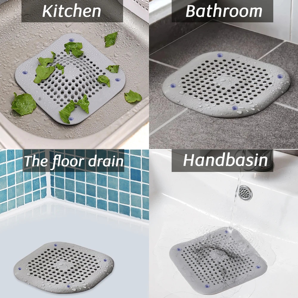 Floor Drain Kamar Mandi Hair Fur Trapper Suction Cup Design Mesh Drainase Penutup Wastafel Sisa Makanan Strainer Pad Anti Bau Anti Sumbat Alas Filter Silikon