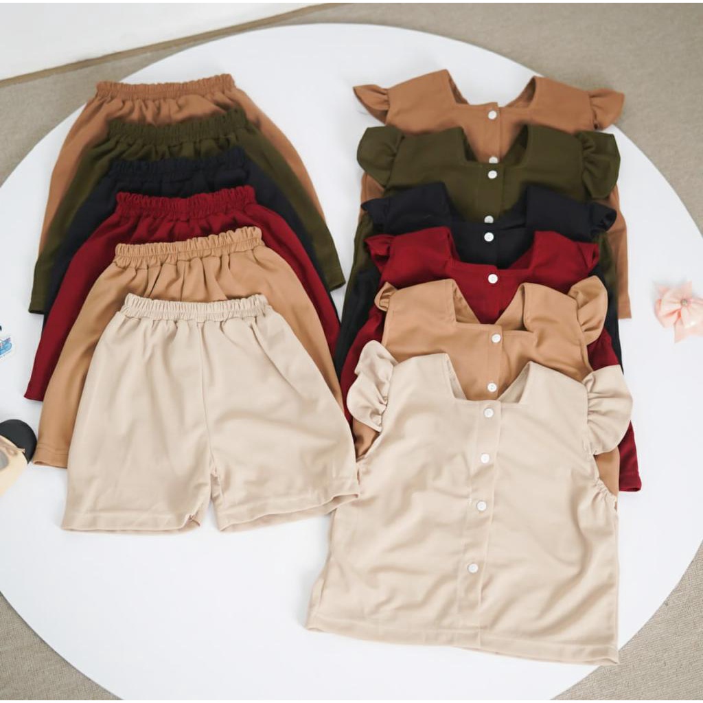 BEFAST - ZFS SETELAN ANAK WANITA LISA / LOPI KID ONE SET / KIDS ONESET TERBARU / Pakaian Santai Anak / Set Atasan Lengan pendek+Celana Pendek / Outfit Anak Perempuan Casual / Fashion Anak Perempuan / Setelan Polos Anak / OOTD Anak Perempuan Jalan-jalan