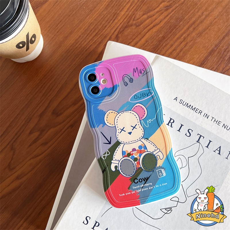 IPHONE Casing Kompatibel Untuk Iphone14 13 12 11 Pro Max X Xr Xs Max SE 8 7 6 6s Plus SE Cat Air Kartun Beruang Kawas Casing Ponsel Shockproof Wavy Edge Shockproof Soft Case Cover Pelindung SE SE