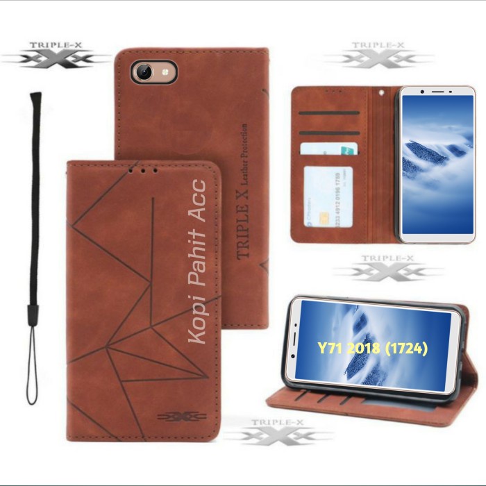 Vivo Y71 V1724 Flip Leather Case Flip walllet Sarung Kulit Premium Case Dompet