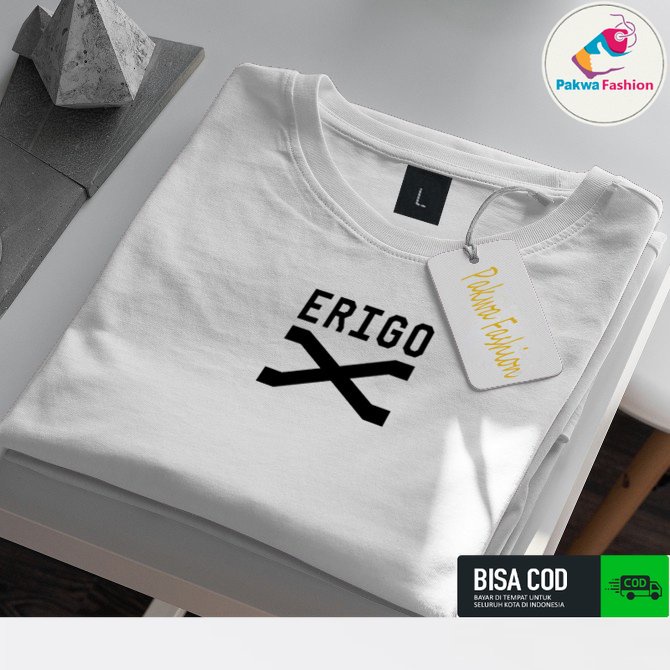 Kaos Distro Lengan Pendek Logo Erigo X Quality Hitam Baju Tshirt Polos Pria Wanita Dewasa Keren Terl