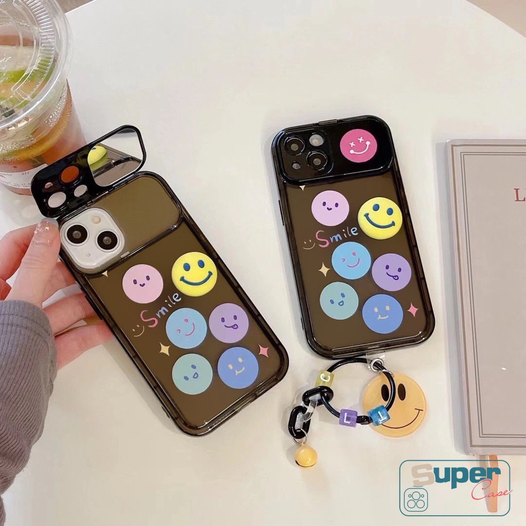 Kartun Kreatif Indah Smile Case Kompatibel Untuk IPhone 7Plus 8Plus 11xr XS13 14x12 Pro Max7 8 14 Plus MAX SE 2020 Kepribadian Flip Make Up Cermin Shockproof Soft Case