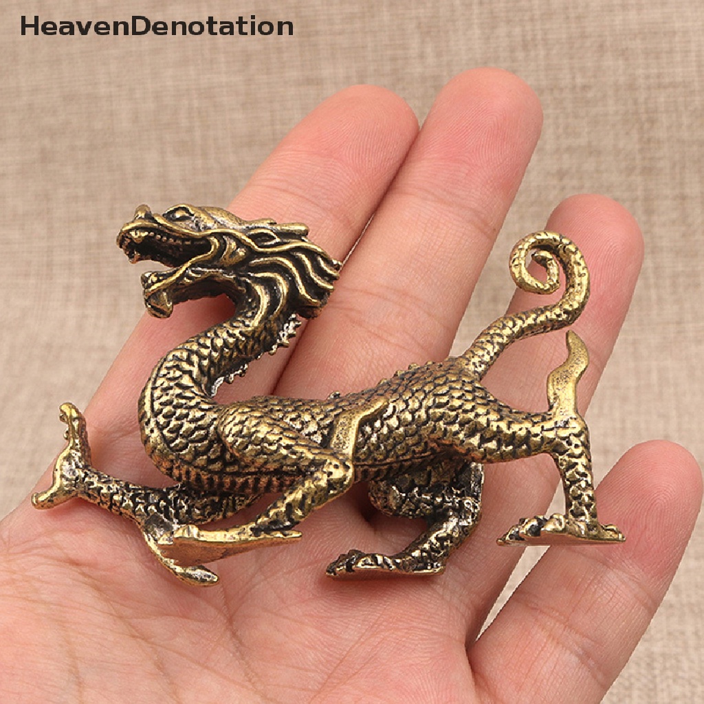 [Denotasi Surga] Patung Miniatur Binatang Kuno Cina Tembaga Murni Ornamen Naga HDV