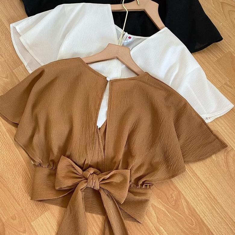 Terbaik OUTFIT SALE - Bow Back Cardi Femei Outer Crop Korean Premium Beautycrepe Fit L Outerwear Out