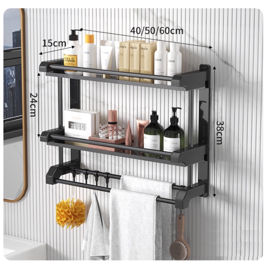 【COD】Rak Dinding Kamar Mandi/ Stainless Steel Hitam Rak /Rak Sabun Kamar Mandi /Rak Kamar Mandi Stainless