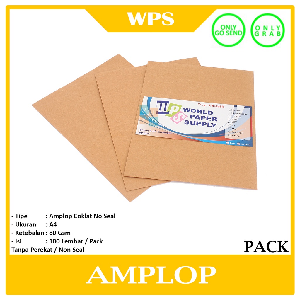 

WPS - Amplop Coklat Ukuran A4 ( 30 x 22 cm ) Non Seal - Pack