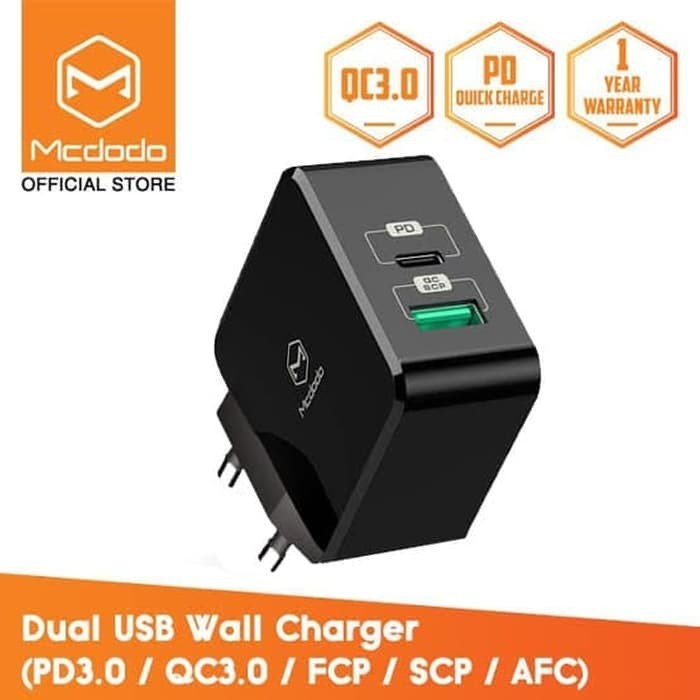 Mcdodo Wall Charger CH6920 Dual USB Fast Charging 30W PD3.0 + QC3.0 Ori