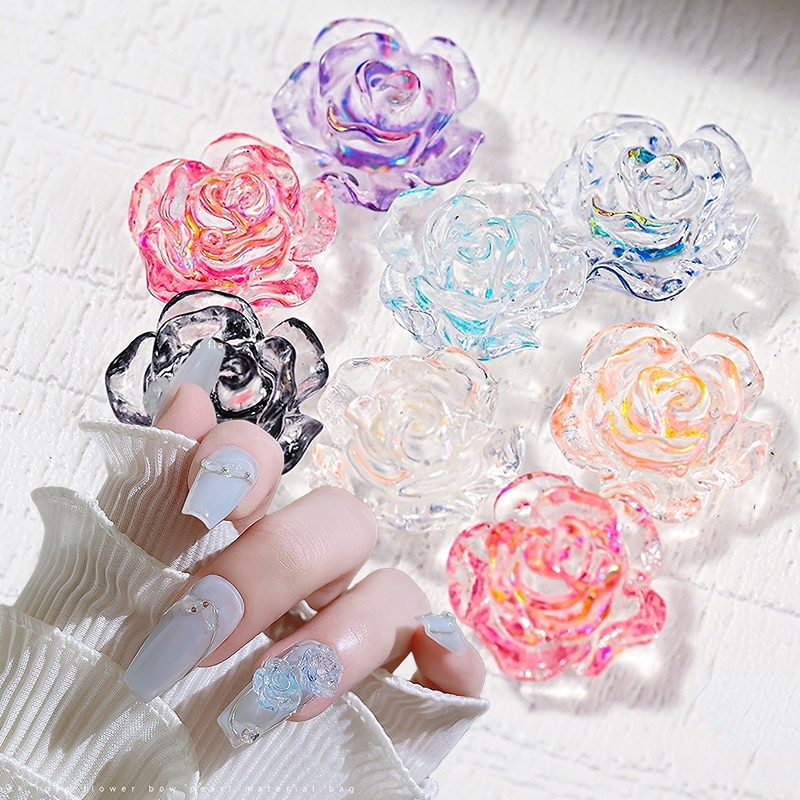 50pcs/bag Modis 3D Mix Warna Hiasan Kuku Stereo Transparan Camellia Nail Decoration Nail Art Decal Aksesoris Kuku