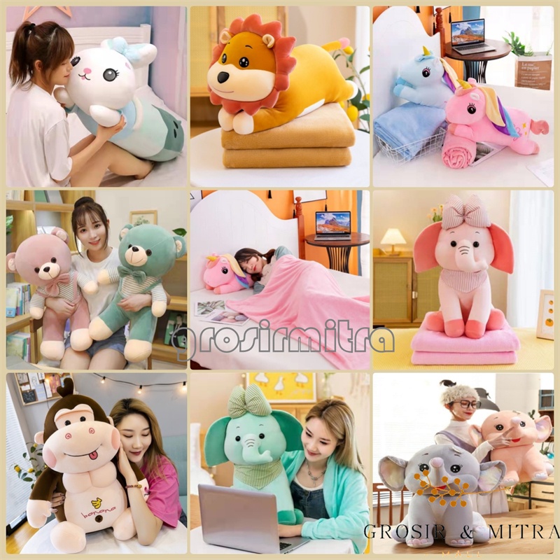 Balmut Bantal Selimut Anak Dewasa Set 2 in 1 Multifungsi Boneka Besar Isi Selimut Lucu Mainan Anak Perlengkapan Kamar Tidur Aestetic Balmut Satwa Besar