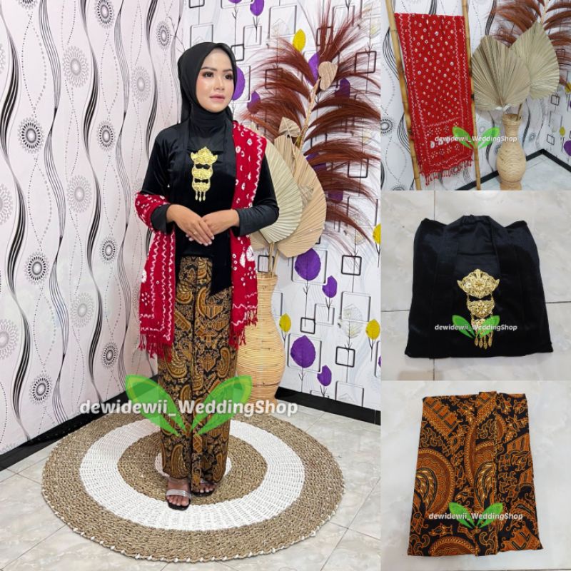 [1set] Kebaya + Jarik Instan + Selendang Jumputan  || Model Padma - Motif Semen Romo