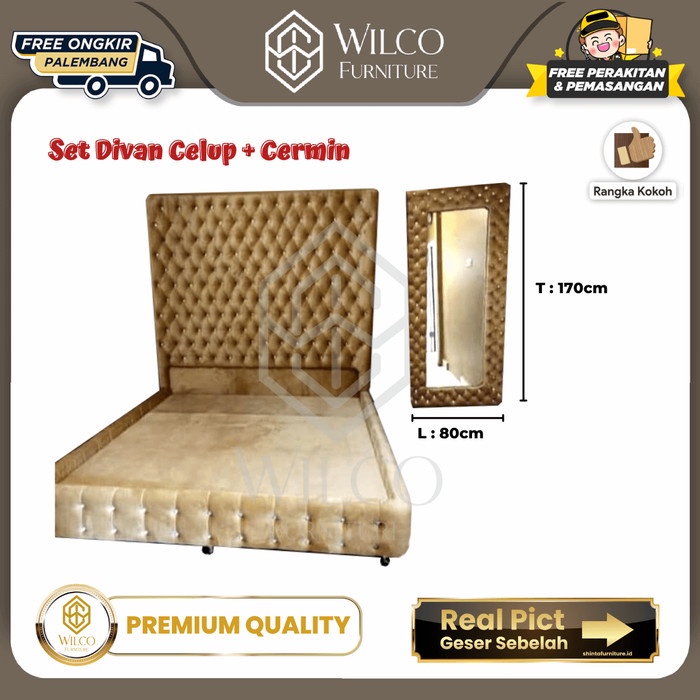 Set Divan Celup + Cermin 180x200 Sandaran Kancing Custom By KAGUU - Divan+Sandaran