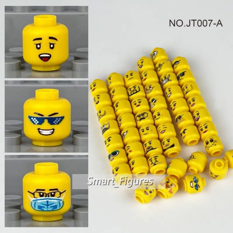 Moc Blok Bangunan Partikel Kecil Minifigure Aksesoris Wajah Tersenyum Menangis Wajah Memakai Topeng Emoji Koleksi DIY