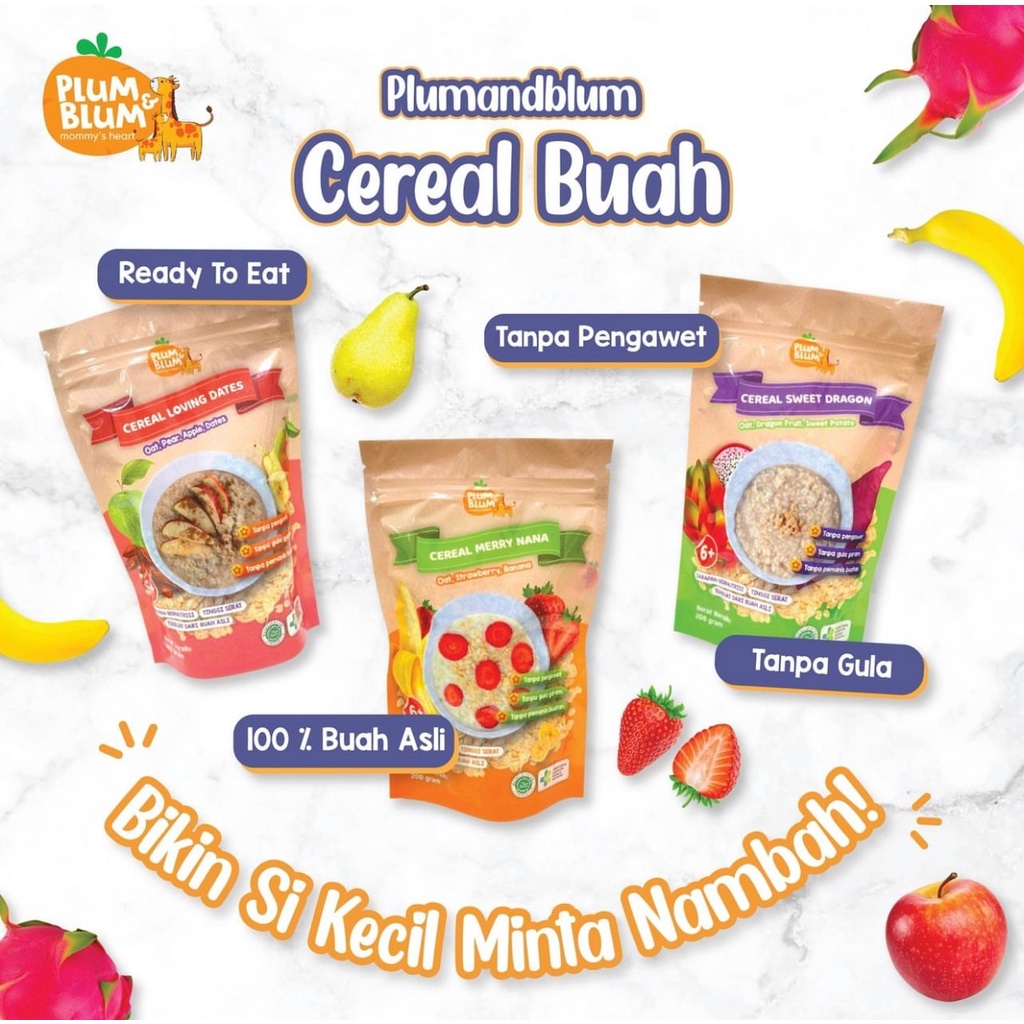 Plum &amp; Blum Cereal bubur bayi Oat Pasta Beef BUAH / Sereal buah Bb Booster -200gr mpasi bayi penambah berat badan